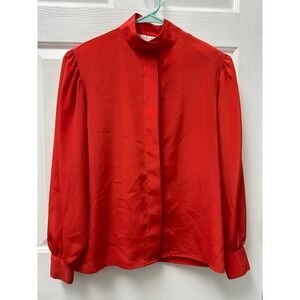 Jordan Vintage Scarlet Mock Neck Blouse Long Sleeve Pleated Shoulder Size 6